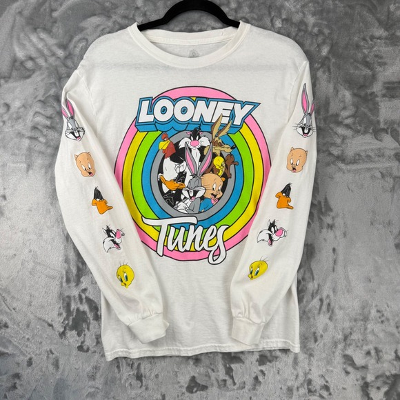 Looney Tunes Other - Looney Tunes Long Sleeve Graphic T-Shirt White Rainbow Characters Mens Small S